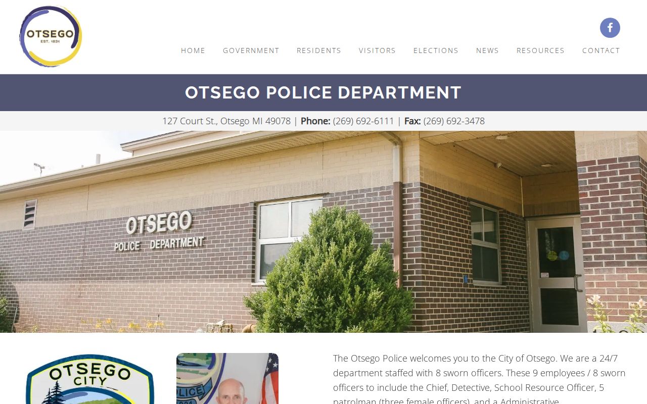 Otsego Police Department facility and contact page for Otsego warrant records