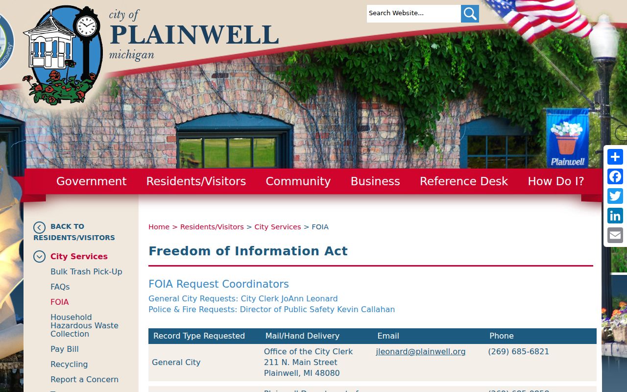 Plainwell police and fire records request page used for Plainwell warrant record requests