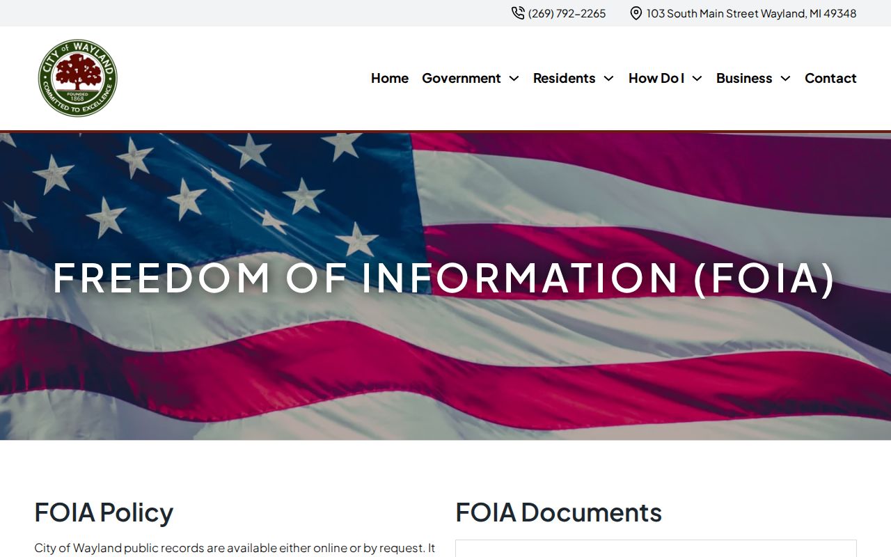 Wayland city records request forms and policy page used for Wayland warrant record requests