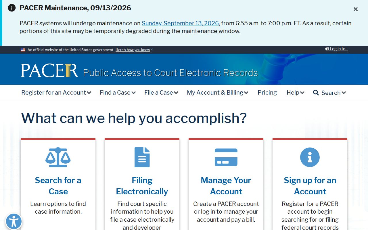 Federal docket search entry page for arrest warrant research in Allegan County